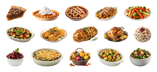 PNG Delicious festive feast assortment, element set on transparent background