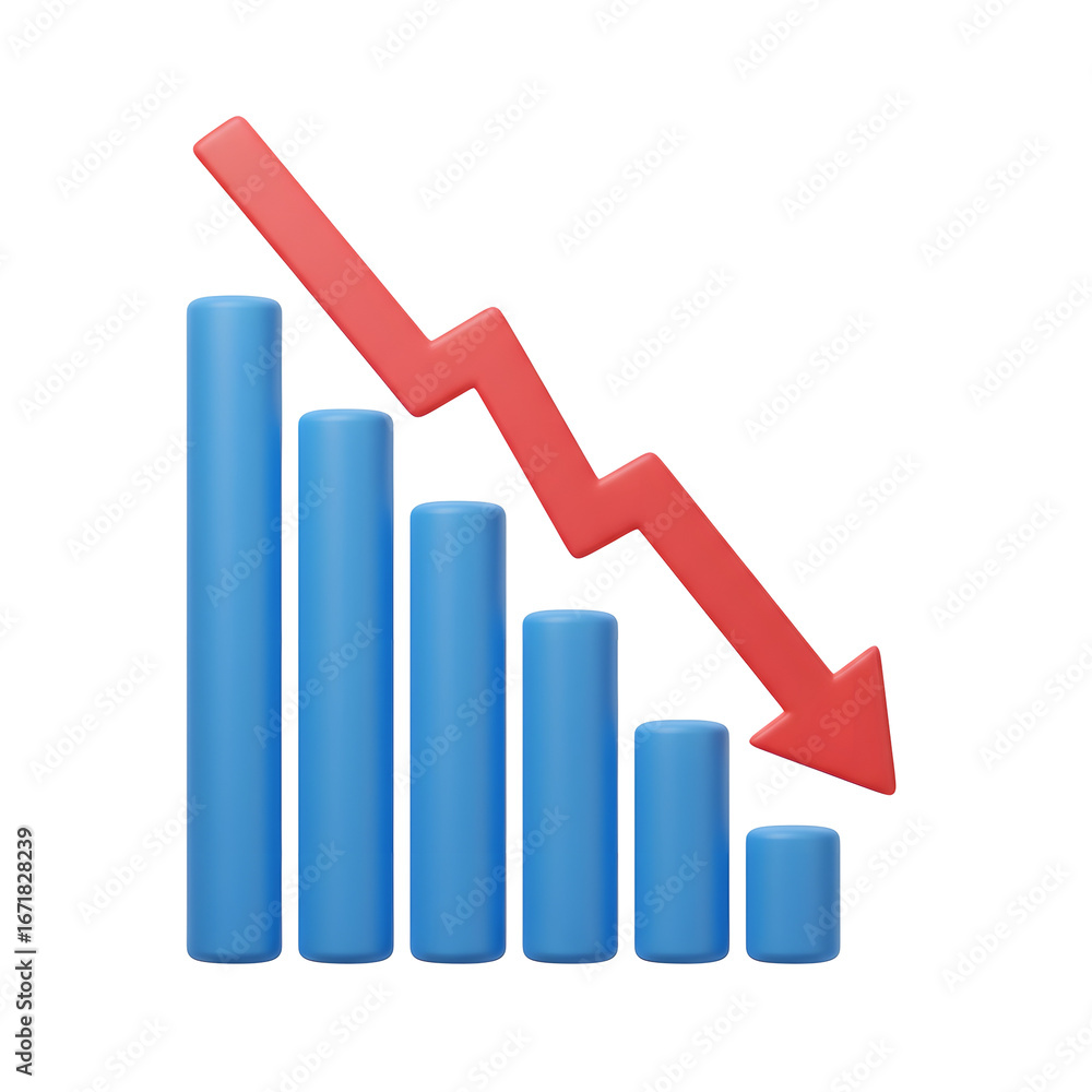 Poster falling bar graph with downward arrow showing economic decline concept