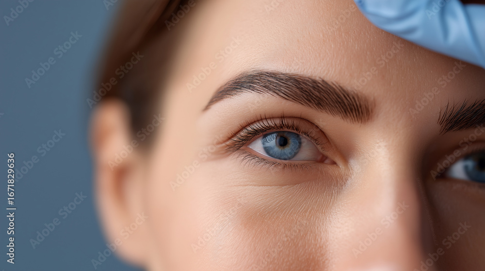 Poster an advanced combination brow technique merges microblading and shading. the artist is shown creating