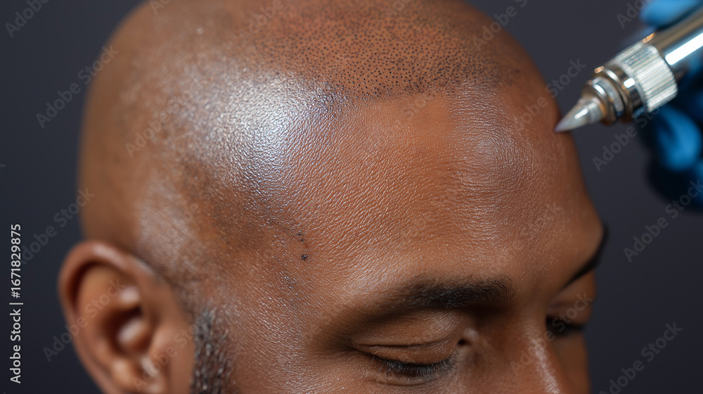 Fototapete an intricate scalp micropigmentation session captures the detailed dot technique used to simulate na