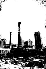 Obraz premium Vintage urban skyline with industrial buildings in grunge black and white style