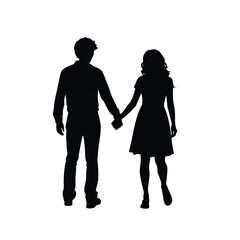 Silhouette of a young couple holding hands, sharing love and affection, holding hands on silhouette vector illustration