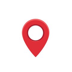 A simple red location pin with a circular cutout indicating a place on a map or navigation app use 3 d