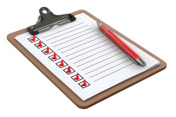 clipboard featuring checklist with pen, perfect for tasks and planning isolated on white background