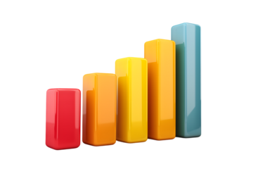 Colorful bar graphs demonstrating growth and progress, illustrating data analysis and business metrics isolated on white background