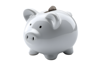 pristine white piggy bank with coin slot isolated on white background