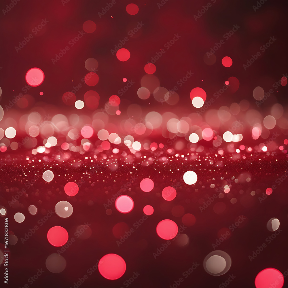 Poster abstract red bokeh lights background with soft focus and glittering effect.