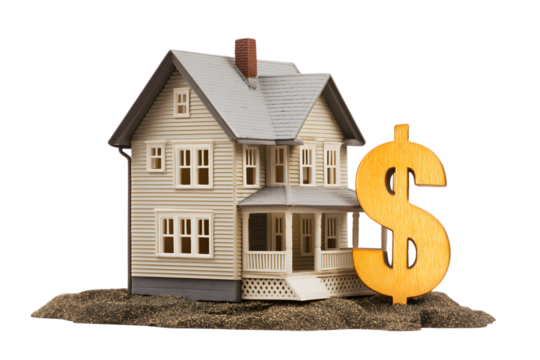 residential house with dollar sign symbolizing real estate isolated on white background