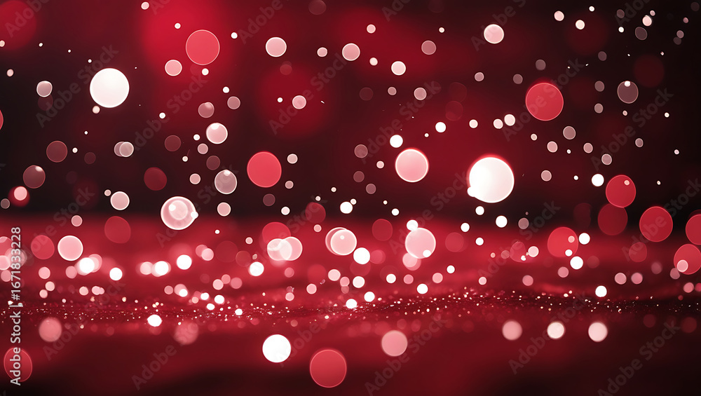 Poster abstract red bokeh lights background with soft focus and glittering effect.