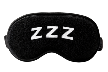 black sleep mask with white ZZZ symbols isolated on white background