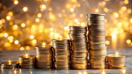 Stacked Coins with Shimmering Festive Fairy Lights