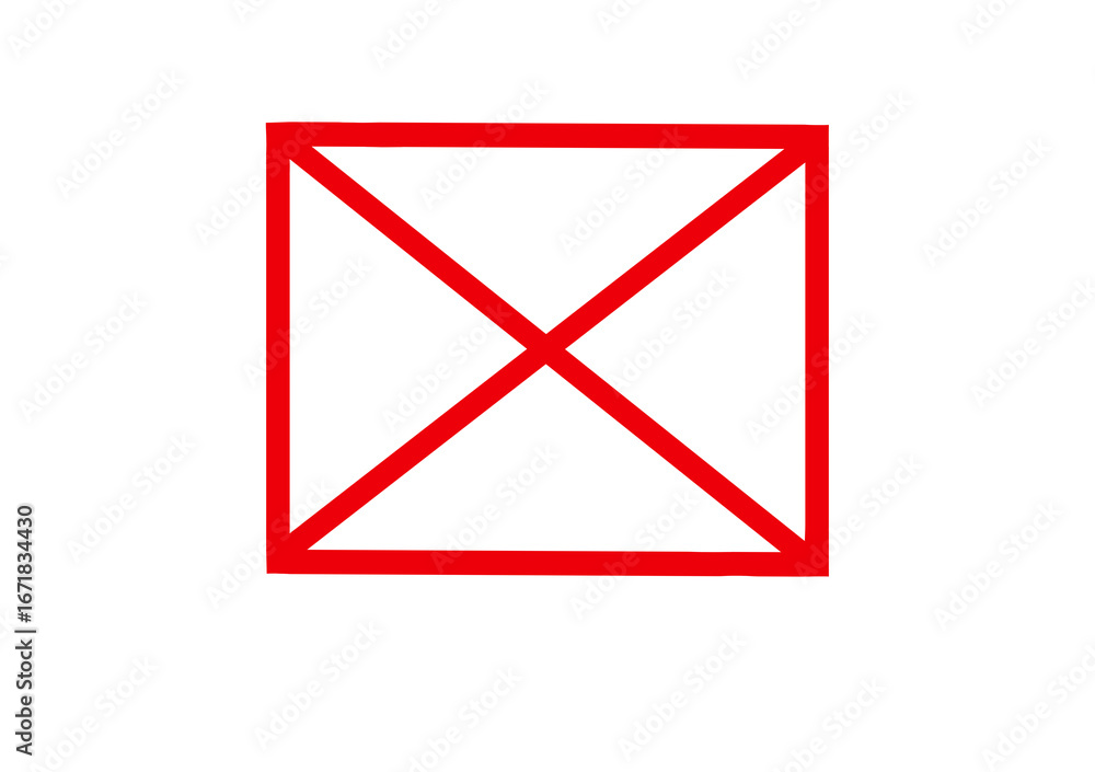 Poster red square with an x inside, isolated on transparent background