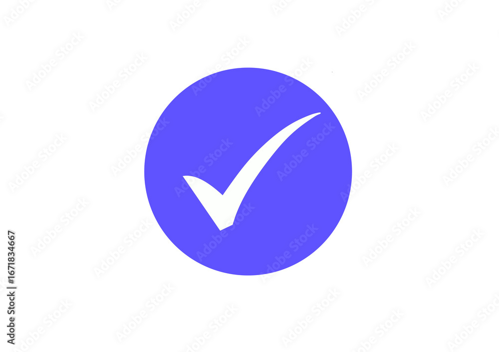 Poster white check mark inside a blue circle isolated on transparent background