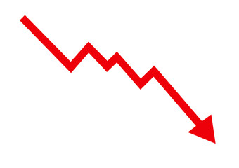 Red zigzag arrow pointing downwards isolated on transparent background, symbolizing decline and loss