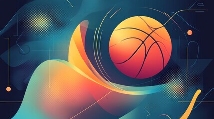 Fototapeta premium Abstract basketball design with vibrant color swirls and dynamic lines.