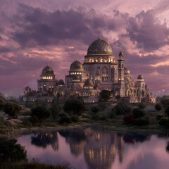 Fototapeta premium Fantasy Kingdom Mosque with Majestic Towers and Domes