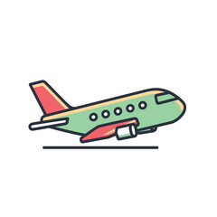 Illustration of a light green and red airplane preparing for takeoff on a grey surface design view