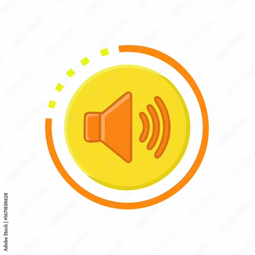 Poster bright orange speaker icon with sound waves and circular progress indicator