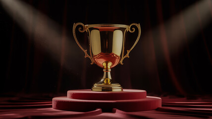 Golden Trophy on a Red Velvet Pedestal award victory