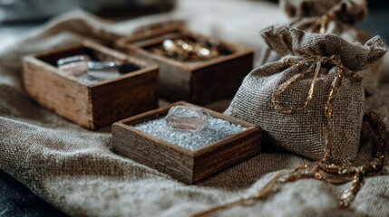 Rustic wooden boxes with seeds styled photography concept