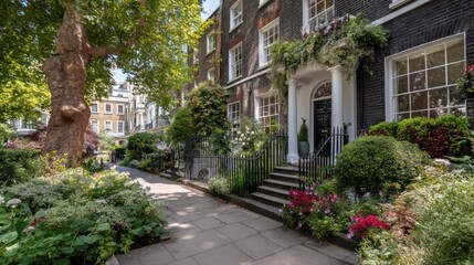 A charming Georgian townhouse in the heart of London, with unique architectural features and a well-maintained garden.