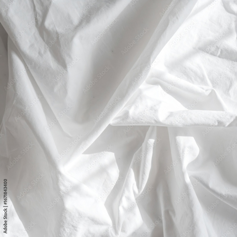 Poster abstract white crumpled fabric texture background with soft shadows and clean wrinkles