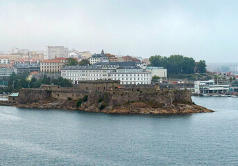 Historic Fortress on Rocky Island in Port of a Coruna  Spain