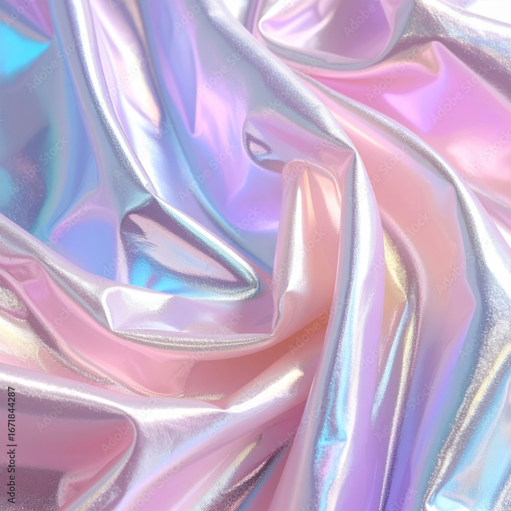Poster iridescent fabric with rainbow hues and soft folds a shiny and smooth texture