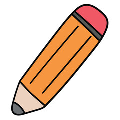 Hand-drawn cartoon pencil with eraser on a white background.
