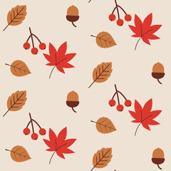 Fototapeta premium Seamless Pattern Featuring Autumn Leaves in Seasonal Colors and Designs