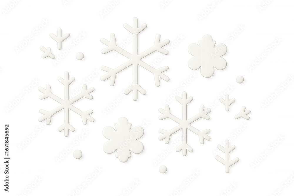 Poster white snowflakes and dots falling on a transparent background, creating a festive winter atmosphere