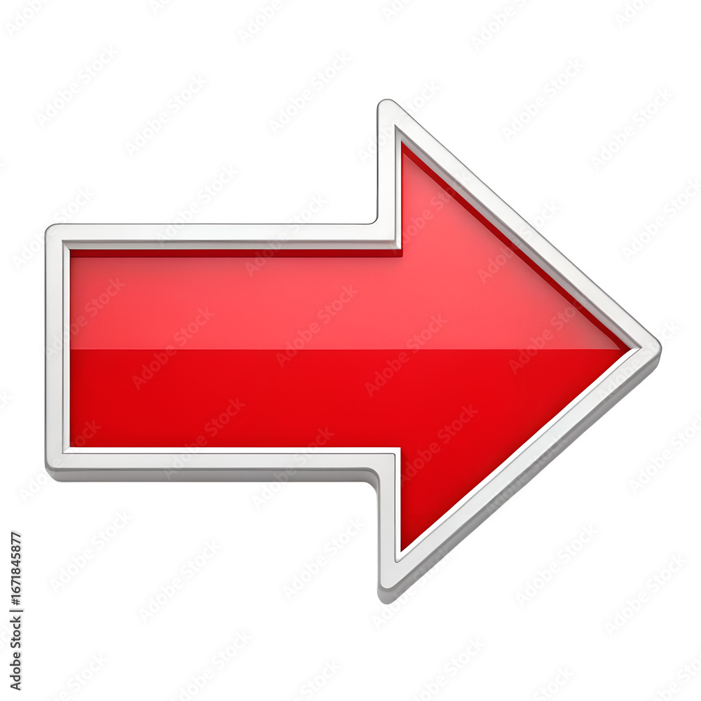 Poster glossy red arrow pointing right isolated on transparent background