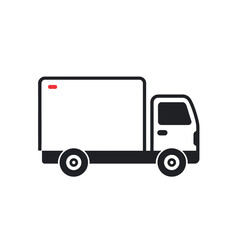 Illustration of a delivery truck with a white cargo container and black wheels and outline design