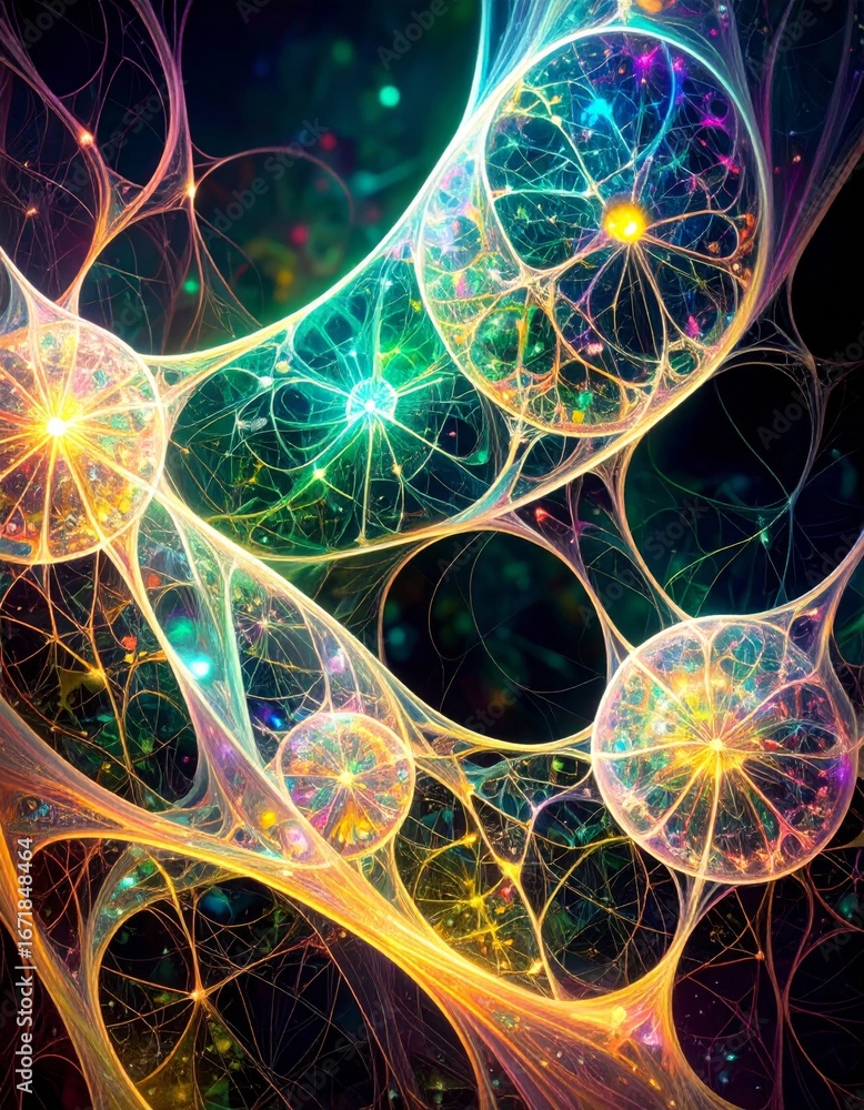 Aufkleber intricate abstract interconnected web design with iridescent ornate details and fractal illuminating