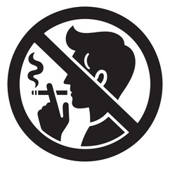 No Smoking Sign Vector Icon – Black and White Prohibition Symbol