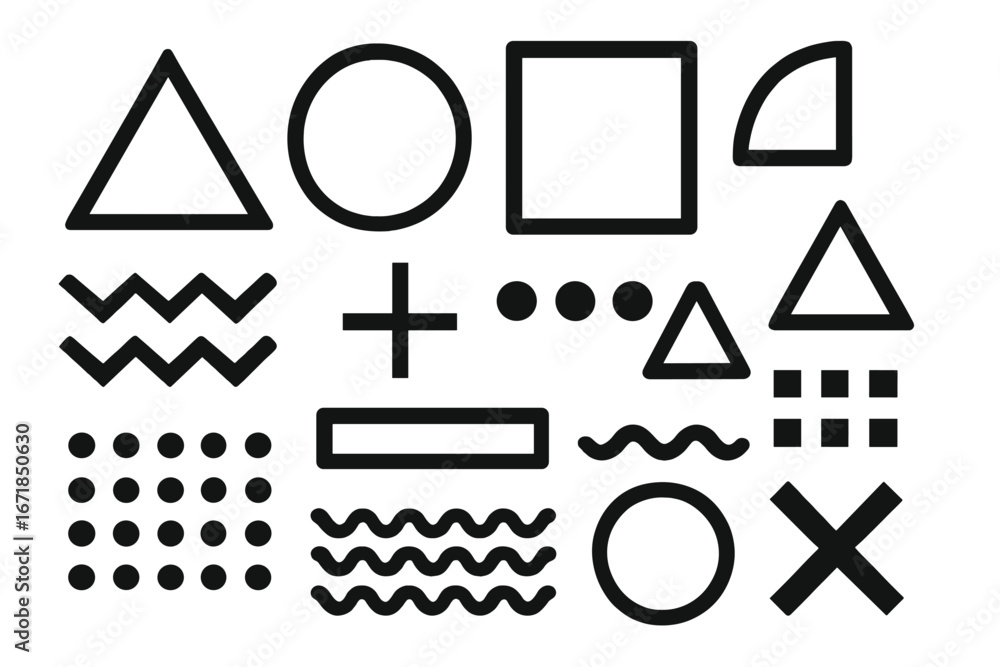 Poster set of basic geometric shapes. abstract graphic design elements. minimalist trendy objects. modern m