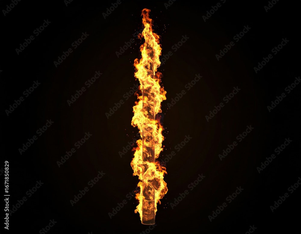 Aufkleber dramatic column of fire isolated on black background creating dynamic visual effects