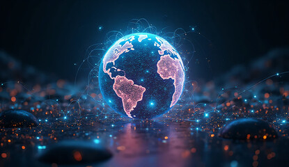 Fototapeta premium Futuristic Neon Digital Network Globe