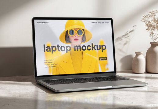 Laptop psd mockup in a health center or spa