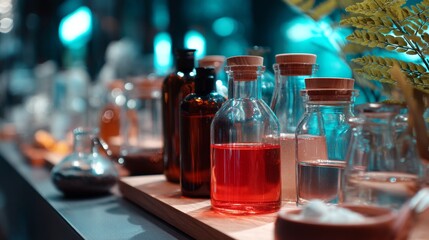 Glass bottles styled product photography concept lifestyle apothecary creativity design inspiration natural wellness herbal modern image