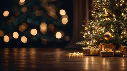 Stylish Christmas background with blurred festive lights and central space for text. Perfect for posters, greetings, and ads.