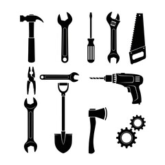 set of tools silhouettes equipments