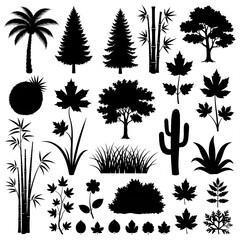 set of trees silhouettes