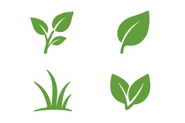 Naklejka premium Set of green nature icons. Leaf, grass, sprout symbols. Eco-friendly concept for organic, bio, and sustainable products. Vector illustration for ecology and environment.