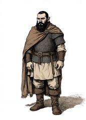 Naklejka premium Fantasy RPG illustration of a male dwarf soldier in lain gray mail shirt and dll iron shoulder guards, sanding at attention, old shool tabletop character deign