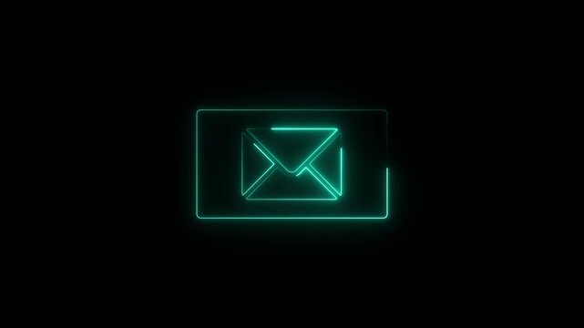 Cyan color neon mail envelope icon animated. Glowing neon message box icon animation