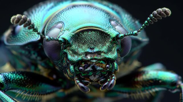 Jewel beetle macro shot, studio, dark background, nature