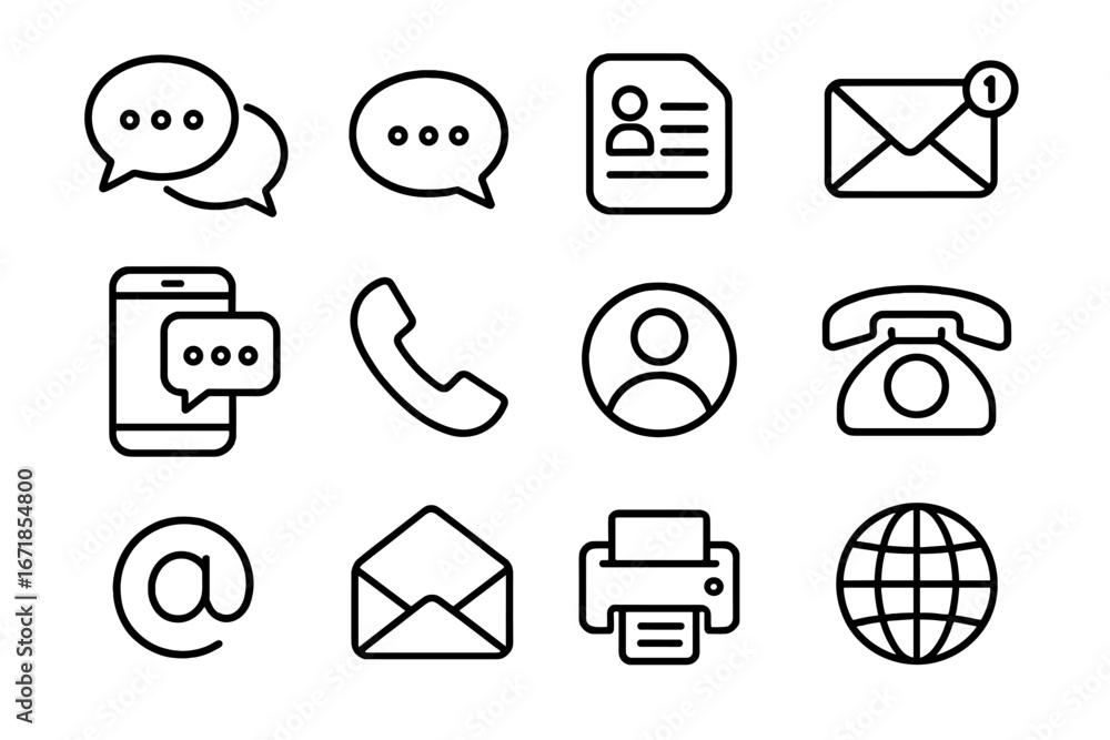 Poster communication line icon set. contact us methods symbols. vector outline icons for website and mobile