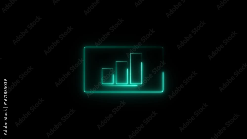 Poster abstract neon cyan color business growth and graph chart icon animation on black background. busines