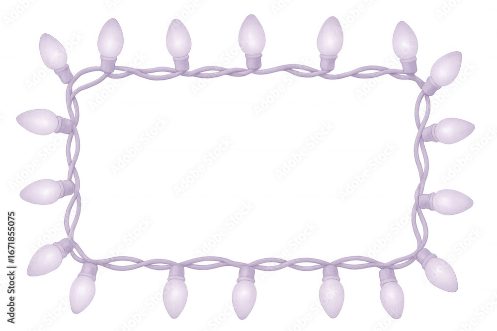 Poster rectangular frame of glowing purple christmas lights is creating festive atmosphere on a transparent